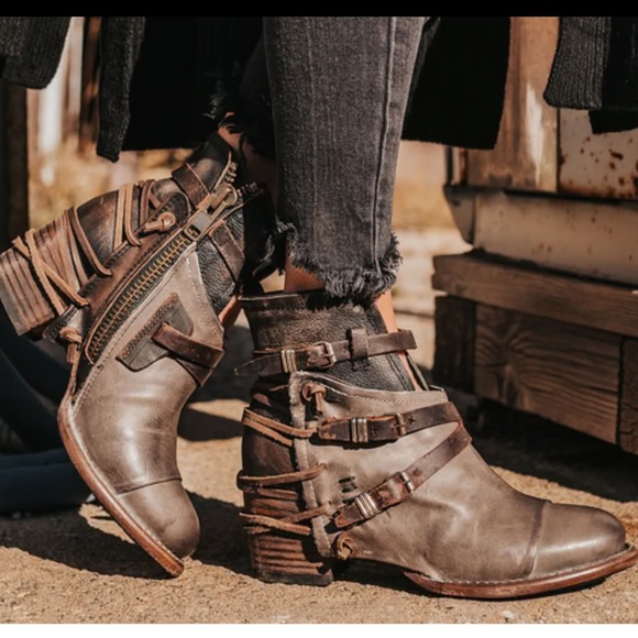 Freebird Brown and Black Ankle Boots with Buckle Detail - Picture 2 of 7